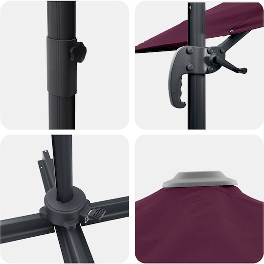 Hängender Aluminium-Burgunder Garten- und Terrassen-Sonnenschirm 2,5x2,5xHöhe 2,65 m