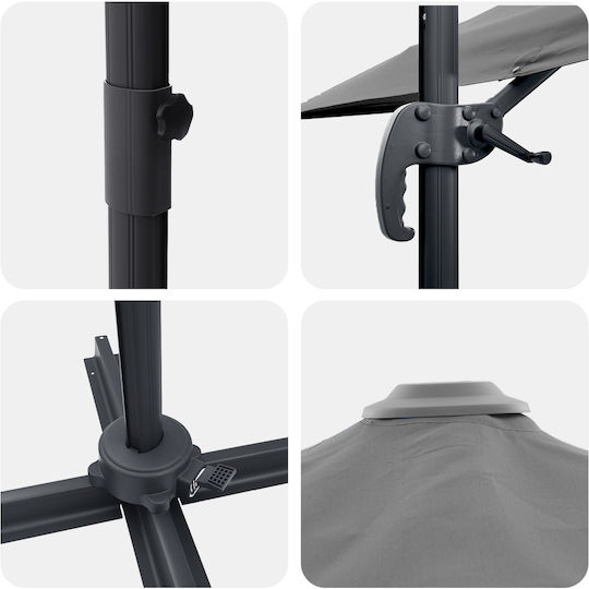 Garten- und Terrassen-Sonnenschirm Hängend Quadratisch Metall Grau 2,45x2,45xHöhe 2,6 m