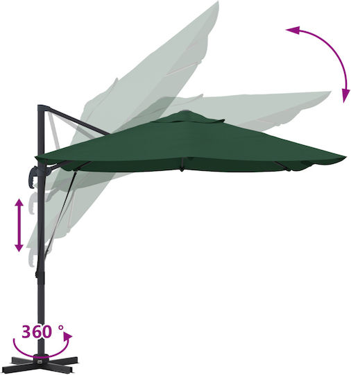 Garten- und Terrassen-Sonnenschirm Hängend Quadratisch Aluminium Grüne 2,5x2,5xH2,6m