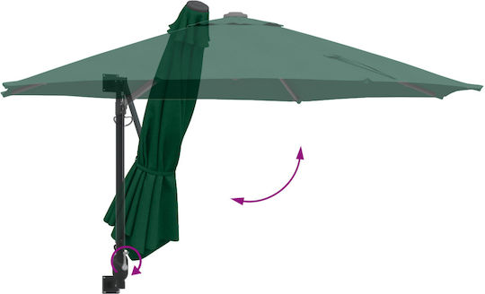 Wall Mounted Circular Metal Green Parasol Φ2.5xH1.48m