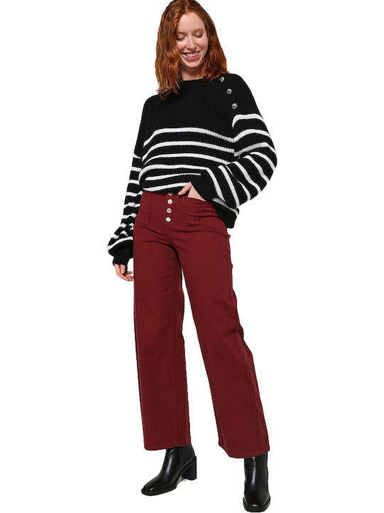 Damen Hoch tailliert Stoff Hose in Bootcut Passform Burgundisch
