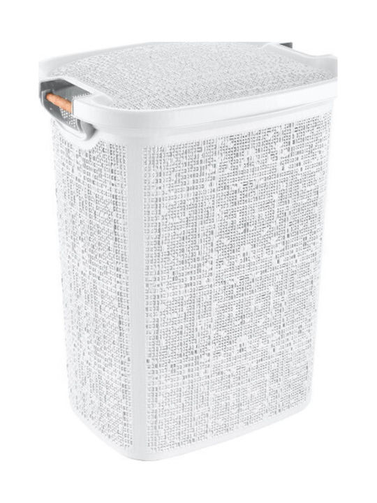 Viosarp Laundry Basket Wooden 60lt with Cap 47x39x58cm White
