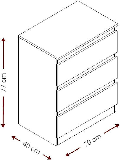 Juniper 3S Wooden Chest of Drawers with 3 Drawers White 70x40x77cm