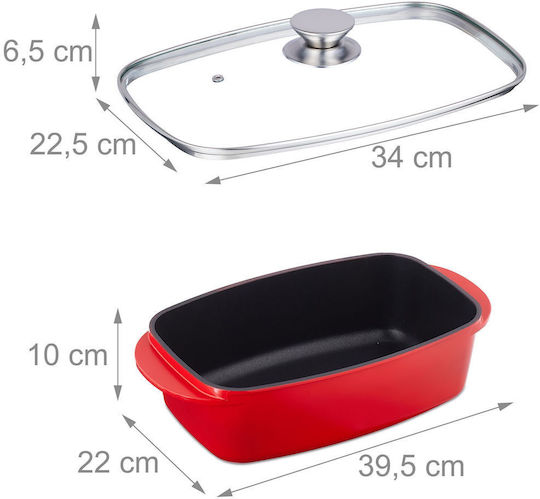Relaxdays Oală Dreptunghiulară din Aluminiu cu Capac de Sticlă 16x39.5cm 1buc