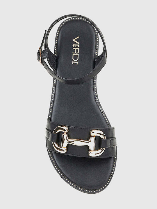 Women's Flat Sandals with Strap in Black Color