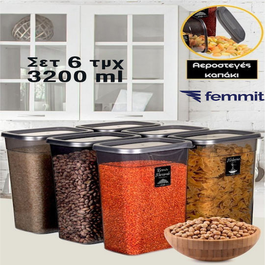 Femmit Σετ 6 Τμχ Βάζα Γενικής Χρήσης 3200 Ml Αεροστεγές Καπάκι Πλαστικό Femmit Σετ 6 Τμχ Βάζα Γενικής Χρήσης 3200 Ml Αεροστεγές Καπάκι Πλαστικό
