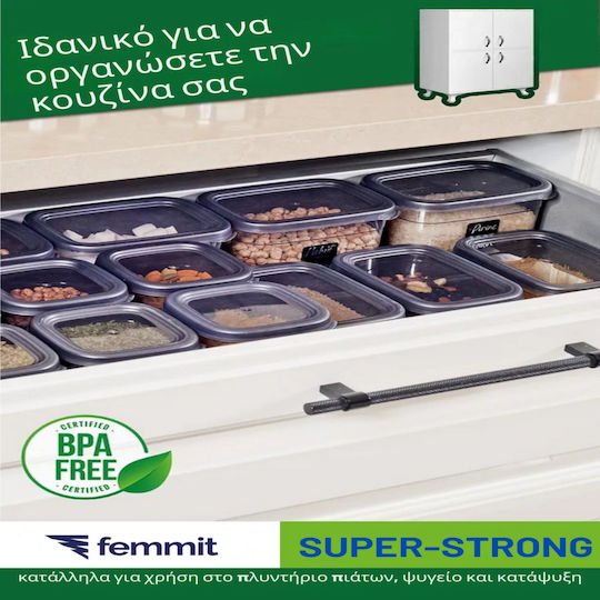 Femmit Σετ 12 Τμχ Βάζα Γενικής Χρήσης 1200 Ml Αεροστεγές Καπάκι Πλαστικό Τετράγωνο