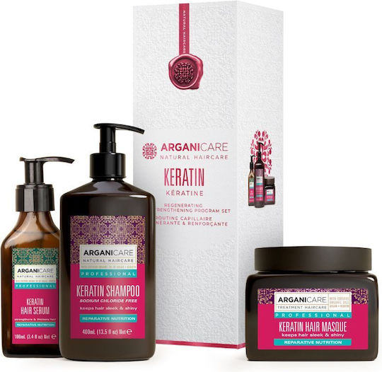 Arganicare Trio Cu Keratin Seturi Pentru Par Reconstrucție Și Hrană Pentru Păr Deteriorat Cu Șampon Mască Și Serum