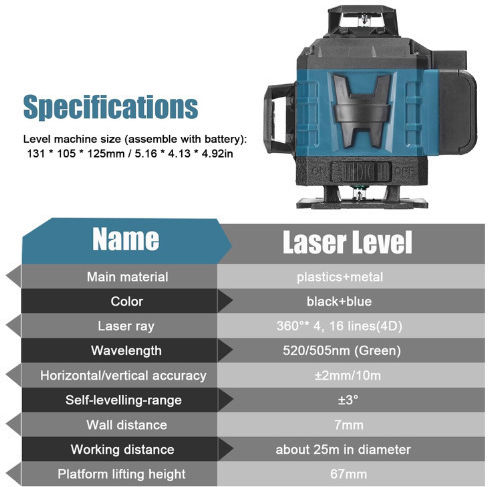 SPV 4D 16 Self-leveling Linear Laser Level Green Beam 3.6V with Working Range 30m