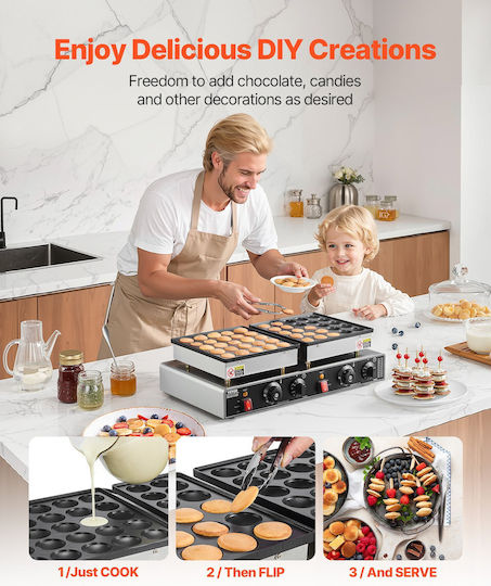 Vevor 50pcs Mini Dutch Pancake Maker Commercial Dorayaki Baker Non-stick 1800w