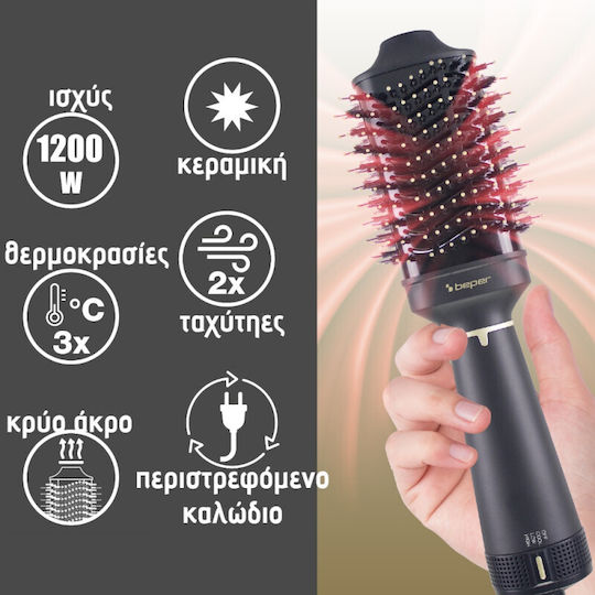 Beper Ceramic Electric Brush for Straightening and Curls 1200W