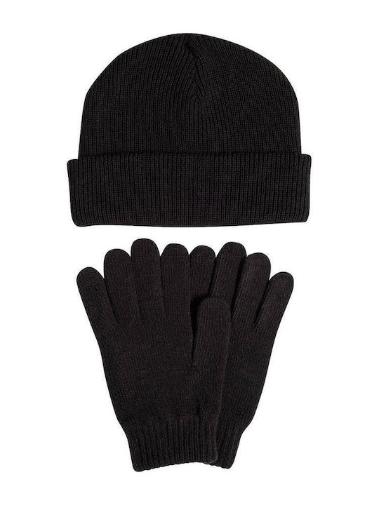 Glove Beanie Unisex Set mit Beanie Gestrickt in Schwarz Farbe