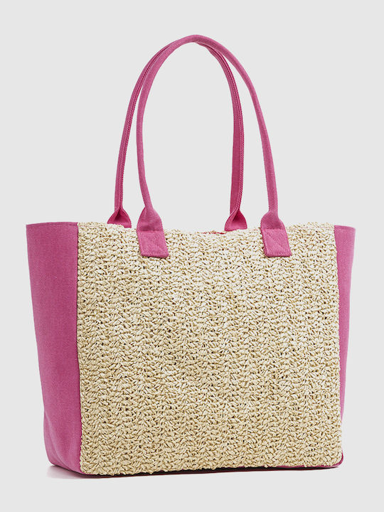 Verde Wicker Beach Bag Fuchsia