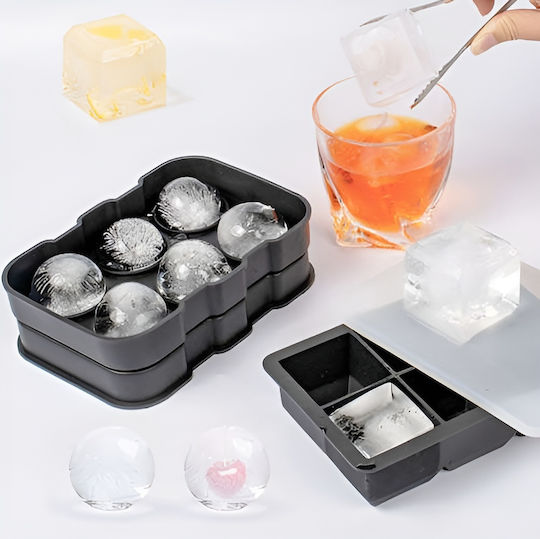 Formă De Gheață Rotundă Din Silicon Cu Capac Capacitate 6 Locuri Neagră idl-00021270