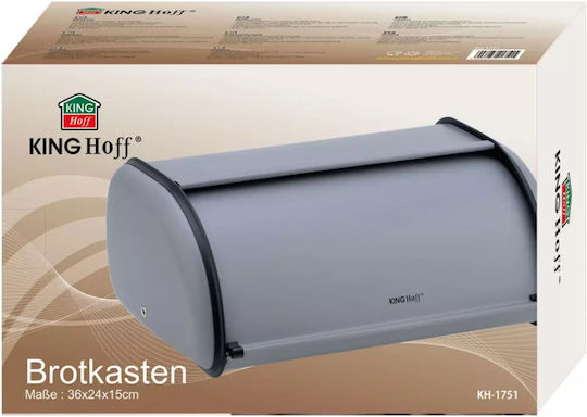 KING Hoff Bread Box with Lid Inox Gray 36x24cm