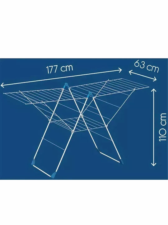 Metaltex Vento Metallic Folding Floor Clothes Drying Rack with Hanging Length 30m