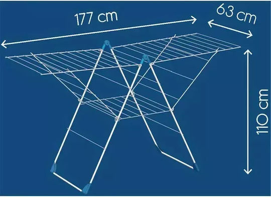 Metaltex Vento Folding Floor Metallic Clothes Drying Rack with Hanging Length 30m