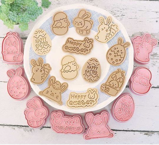 Set 8 Cookie Cutter Pentru Paști Ștampilă Ou Iepuraș Pui Model