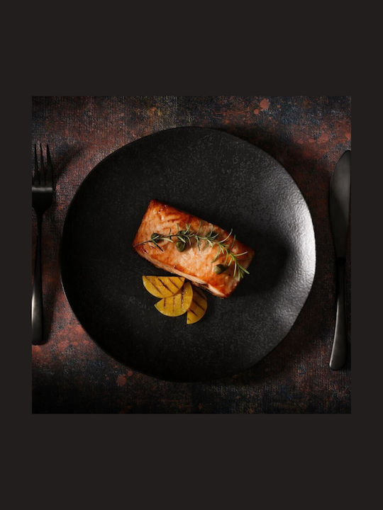 Porto Brasil Organic Matte Plate Desert Ceramic Black with Diameter 19cm