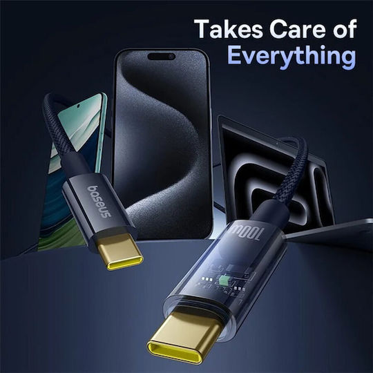 Baseus Explorer Power Data Кабел Бързо Зареждане Data Кабел Smartphone USB Type-C към USB Type-C 100W Автоматично Спиране на Зареждането Плетен 1m Син "p10319704321-00" Зелен Печат 0.08 Леи