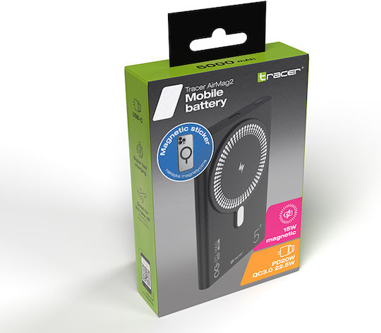 Tracer AirMag2 MagSafe Power Bank 5000mAh με Θύρα USB-C Μαύρο