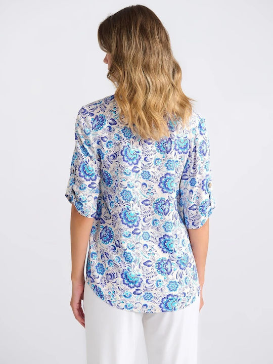 Women's Blouse with 3/4 Sleeve & V Neckline Royal Blue