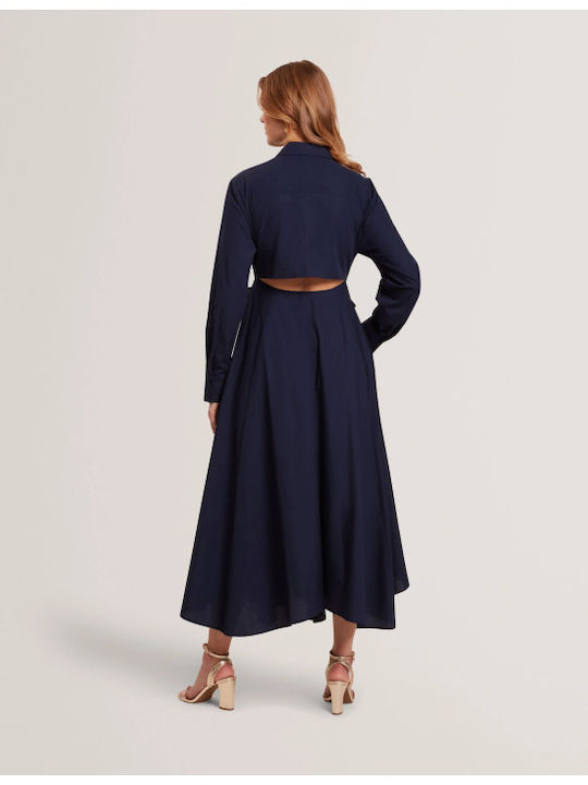 Ellisia Midi Σεμιζιέ Φόρεμα Μακρυμάνικο Μπλε