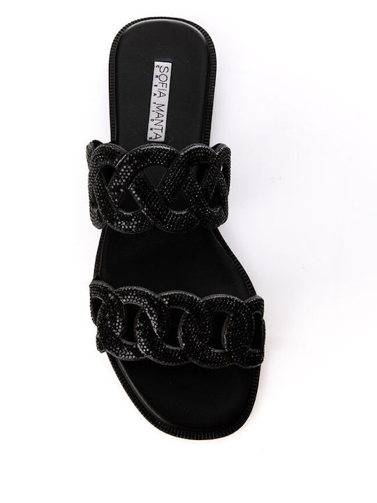 Leather Women's Flat Sandals in Black Color