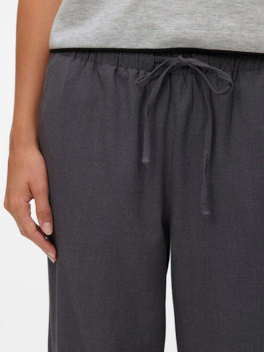 Milly Damen Stoff Hose in Weitem Schnitt Dark Grey Melange