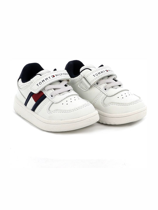 Cut Lace-up Kids Sneakers with Scratch White