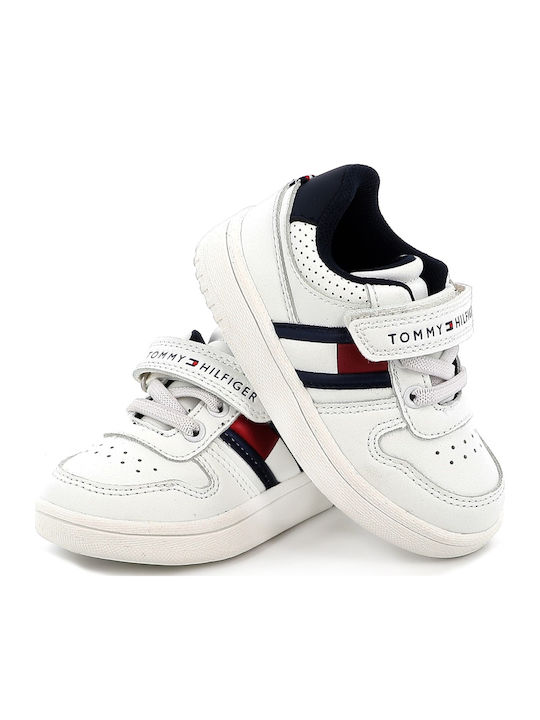 Cut Lace-up Kids Sneakers with Scratch White