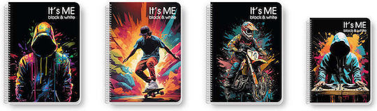 Black & White Spiral Notebook Ruled 2 Subjects 1pcs (Μiscellaneous Designs)