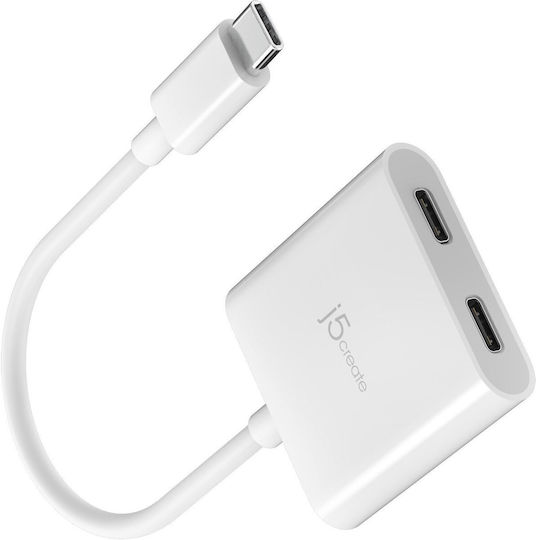 J5create Converter USB-C male to USB-C 2x female White 1pcs JCA164