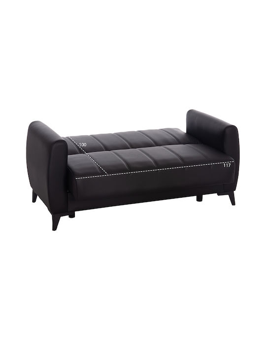 Nikko Two-Seater Couch Bed Artificial Leather with Storage Space Black 144x75x84 cm