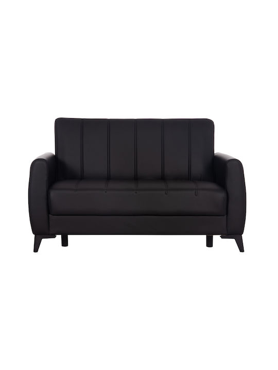 Nikko Two-Seater Couch Bed Artificial Leather with Storage Space Black 144x75x84 cm