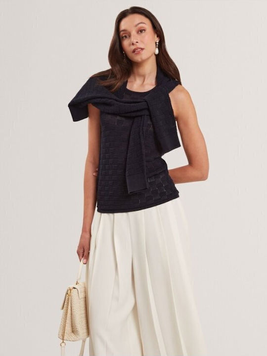 Yuna Touch Of Silk Women's Summer Blouse Sleeveless Dark Blue