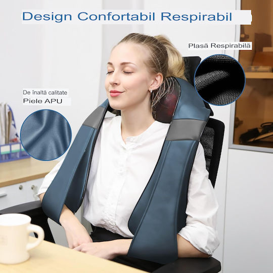 Instrument de masaj Shiatsu pentru gât, talie, spate, picioare & corp cu căldură infraroșie Albastru