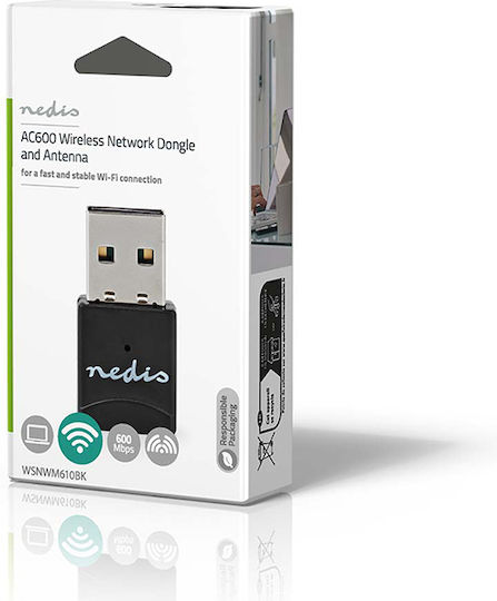 Nedis WSNWM610BK USB Network Adapter with Wireless Wi-Fi Connection 600Mbps