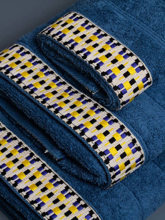 White Fabric Hand Towel Cotton 30x50cm Blue Weight 600gr/m²