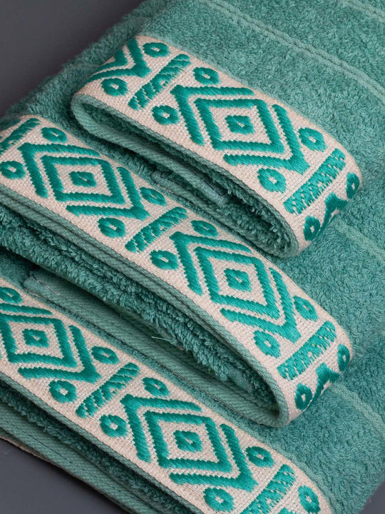 White Fabric Bath Towel Cotton 70x140cm Petrol / Green Weight 600gr/m²