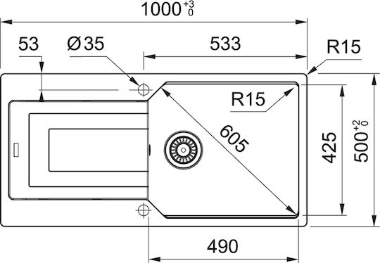 Franke Urban Ubg 611-100 1140687691 Drop-In Мивка от Синтетичен Гранит Ш100xД50см Бежов