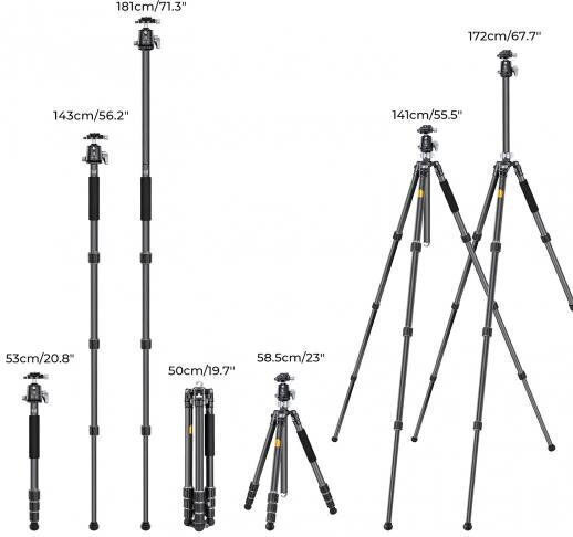 K&F Concept Videostative από Carbonfaser με Kugelförmige Kopfart και Maximale Belastung 16kg έως 172.5cm