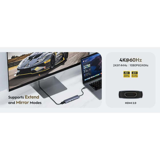 Cudy UH407 USB-C Докинг станция с HDMI 4K PD Сив