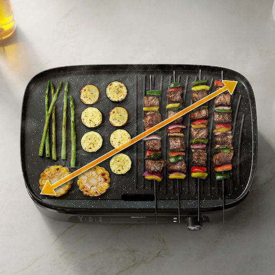 Philips Tabletop Electric Grill Smooth and Ribbed Plate 2400W 46.4cmx34cmcm