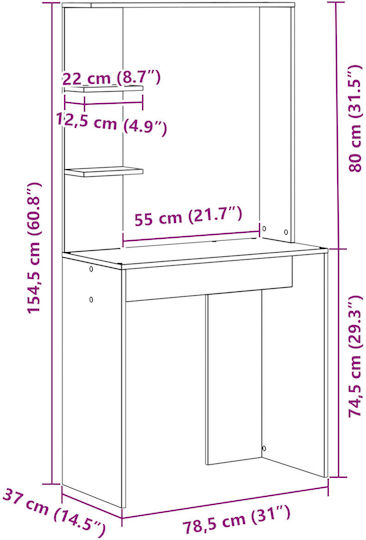 Kids Desk Concrete Grey 78.5x37x154.5cm