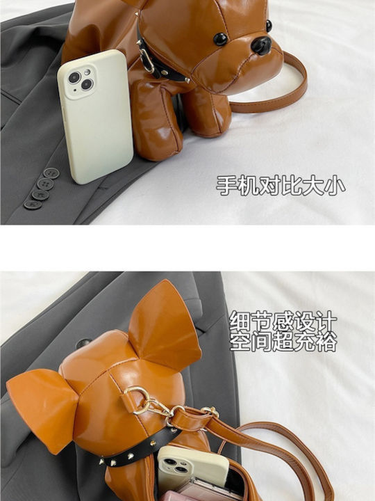 French Bulldog Damentasche Schultertasche Braun