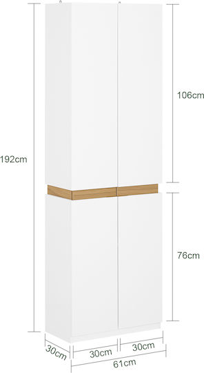 Δίφυλλη Ντουλάπα Λευκό 60.5x30.5x192.3cm