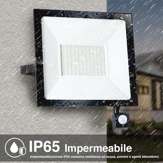 Bakaji Στεγανός Προβολέας LED 100W Ψυχρό Λευκό 6000K με Αισθητήρα Κίνησης και Φωτοκύτταρο IP65