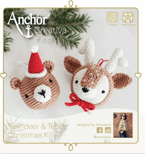 Creative Crochet Kit Ren Ursuleț Set De Crăciun Fir Umplutură Instrucțiuni Croșetă Anchor Creativa Fino