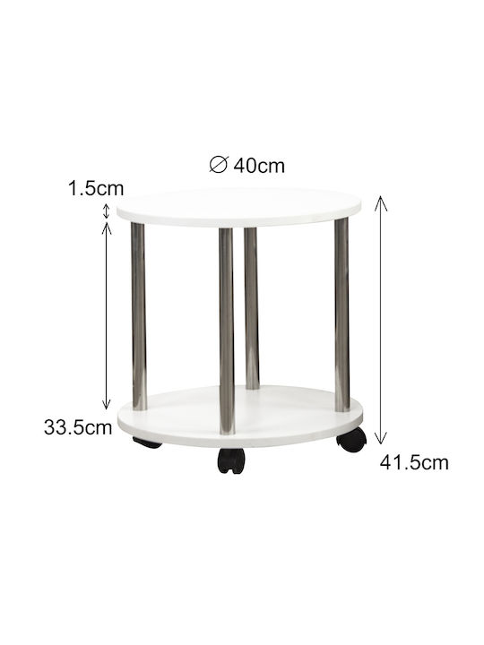 Round Side Table Wooden with Wheels White M40xP40xH41.5cm
